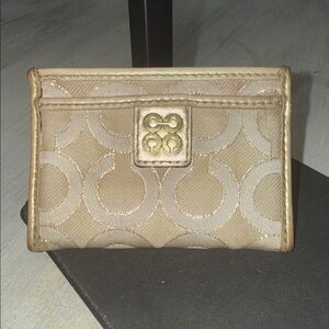 Coach Beige and Gold Card Holder